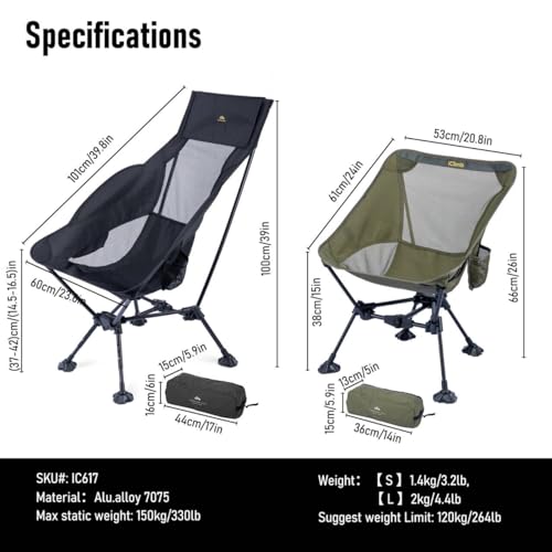 iClimb 1 Adjustable High Back Anti-Sinking Chair and 1 Extendable Table with Hanger Bundle, Ultralight Compact for Adults ...