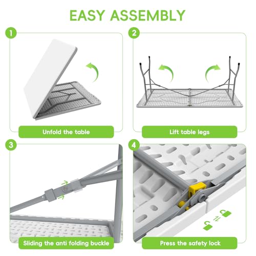 HLPB Folding Table - 2 Pcs, 6 ft Portable Camping Table with Handle and Safety Locks, Foldable Plastic Dining Table for In...
