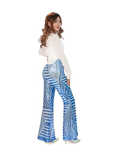 Nawgut Sequin Flare Pants Sparkly Glitter High Waisted Bell Bottom Trousers Disco Party Clubwear for Women