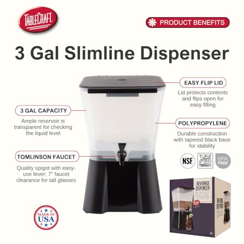 TableCraft H953 3-Gallon Beverage Dispenser Black And Clear