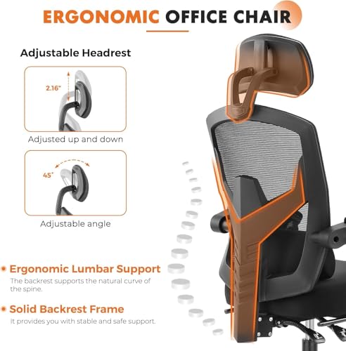 Sweetcrispy Office Computer Desk Chair, Ergonomic High-Back Mesh Rolling Work Swivel Chairs with Wheels, Comfortable Lumba...