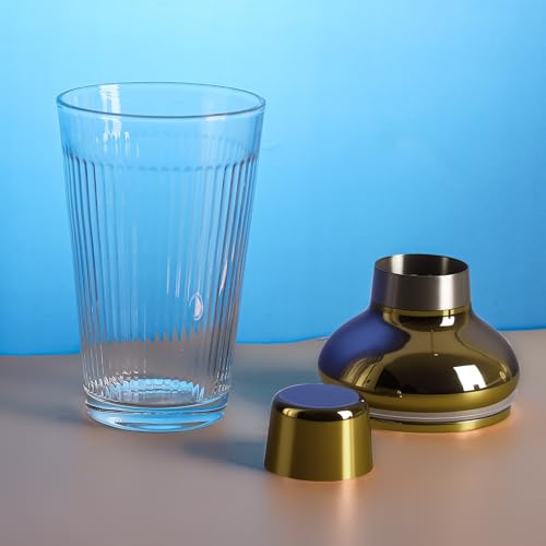 FayuuGem Glass Cocktail Shaker, Martini Shaker with Strainer for Bars, Whiskey, Cocktails 17oz (Gold)