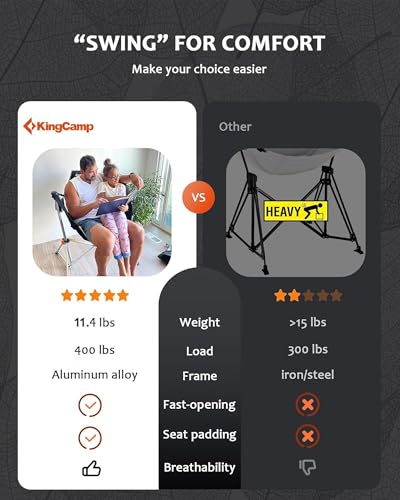 KingCamp Hammock Chair with Footrest, Swinging Portable Folding Camping Chairs for Adults MAX 400lbs Heavy Duty Foldable O...