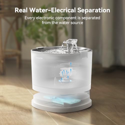 Cheerble Pumpless Cat Water Elfin Fountain, Wireless Pet Fountain Battery Operated, 2L/67oz E1+ Automatic Water Dispenser ...