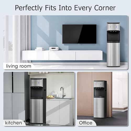 Tehanld Bottom Loading Water Cooler Dispenser for 3 or 5 Gallon Bottles, Stainless Steel Water Dispenser with Hot, Room & ...