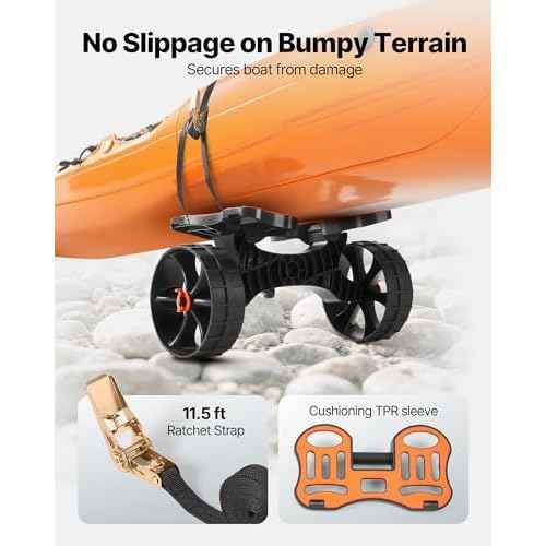 VEVOR 300 lbs Kayak Cart, Foldable Kayak Trolley with 10-inch Solid Rubber Tires & 1 Ratchet Strap, Paddle Board Trolley for Carrying Kayaks, Canoes, Paddleboards, Float Mats, Jon Boats