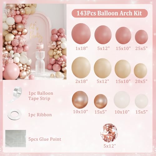 Dusty Pink Balloon Arch Kit, 143Pcs Boho Blush Pink Sand White Nude Rose Gold Balloons Garland Arch Kit Confetti Balloons ...