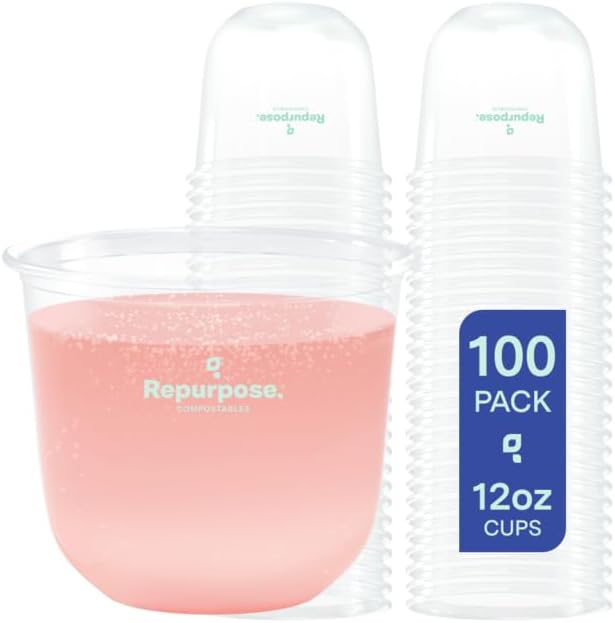Repurpose Disposable Stemless Glasses, 12oz, 100 Cups, Plant-Based, BPA Free, No PFAS Added, Certified BioBased, FDA Non-T...