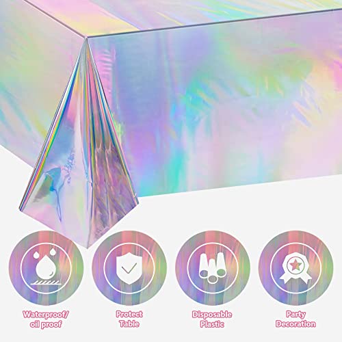 OHOME 4 Pack Iridescence Plastic Tablecloths Disposable Galentines Day Decorations New Years Birthday Disco Bachelorette B...