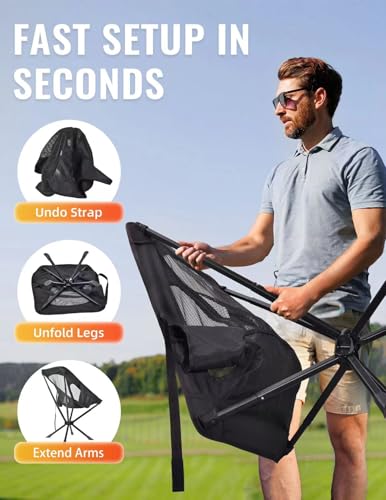 Docusvect Portable Chairs for Adults Foldable, Fast Setup, Lightweight & Small Folding Chair with Cup Holder, Side Pocket ...