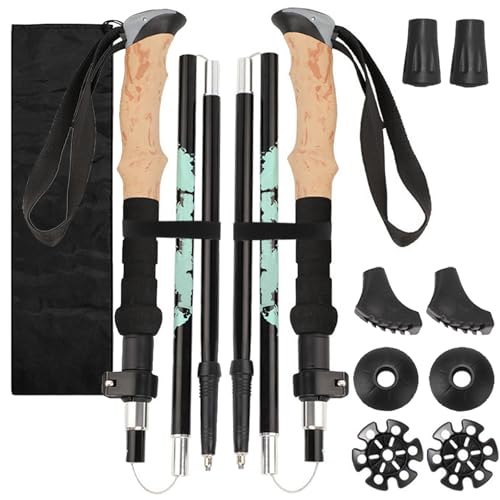 2Pcs Aluminum Collapsible Ultralight Travel Trekking Hiking Pole, Folding Adjustable Walking Sticks with Cork Handle & Tip...