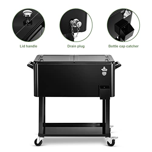 EDOSTORY 80 Quart Rolling Ice Chest Cooler Cart,Patio Backyard Party Drink Beverage Bar Stand Up Cooler Trolley with Ice S...