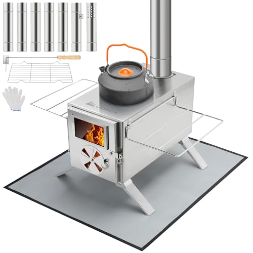 Gonex Hot Tent Stove, Portable Wood Burning Camping Stainless Steel Stove with Chimney Pipes for Tent, Outdoor, Heating, C...