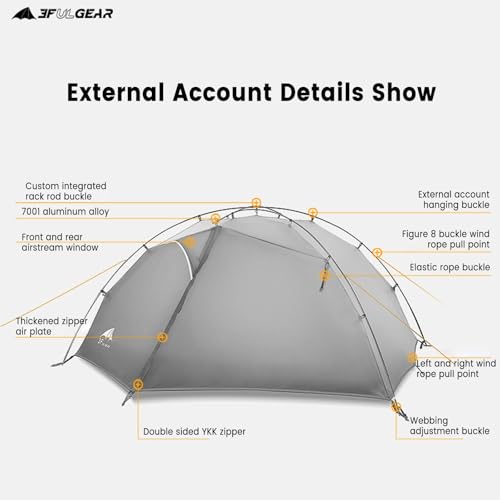 3FULGEAR Tai Chi 2 Ultralight Tent, Bivvy Ground Tent for 2 Person Rainproof Windproof 3/4 Camping Tents Season for Outdoo...