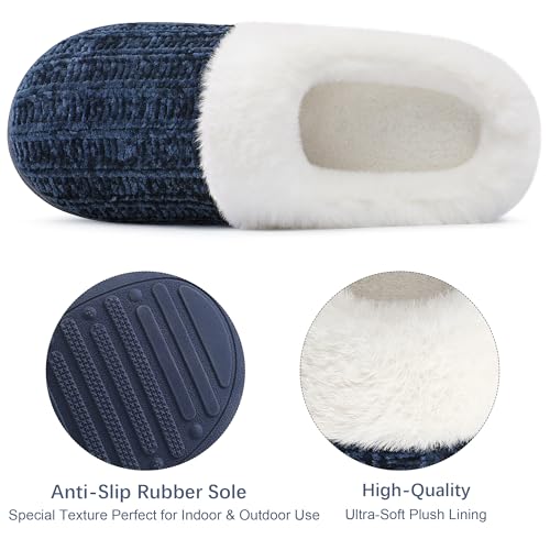 shoeslocker Women's Memory Foam Fuzzy Slippers Knit house shoe for Women Comfy Wool-Like Lined Slippers Indoor Outdoor