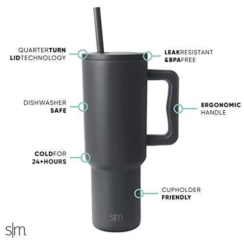 Simple Modern 40 oz Trek Tumbler with Handle and Straw Lid | Cup Holder Friendly Insulated Stainless Steel Travel Mug | Gr...