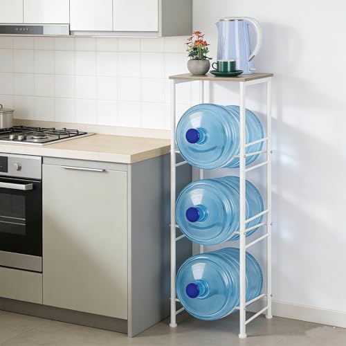 OYEAL Water Bottle Storage Holder 5 Gallon Drink Dispenser Stand with Table 3-Tier Heavy Duty Water Cooler Jug Rack Water ...