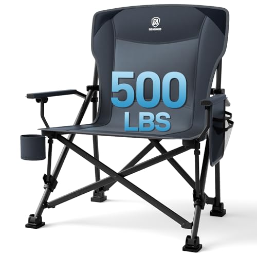 EVER ADVANCED Oversized Folding Camping Chair, for Adults Heavy Duty Lawn Chair with Side Pockets, Portable Collapsible Qu...