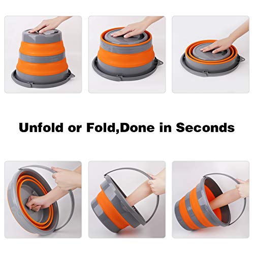 2 Pack Collapsible Plastic Bucket with 2.6 Gallon (10L) Each, Foldable Round Tub for House Cleaning, Space Saving Outdoor ...