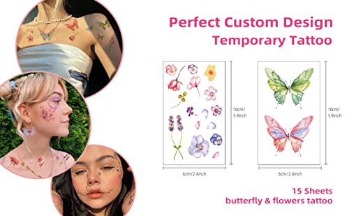 DIVAWOO 32 Sheets Face Temporary Tattoo, 20 sheets Glitter Metallic Freckle Tattoos, 12 PCS Butterflies Fake Tattoos Stick...