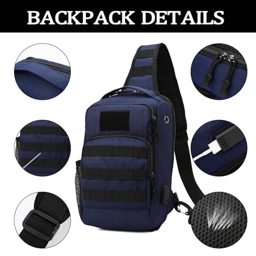 Valinov Tactical Shoulder Bag,Molle Shoulder Backpacks,Military Sling Daypack Backpack with USB Charging port