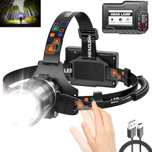 Headlamp Rechargeable,900000LM Super Bright Led Head Lamp With Motion Sensor,10 Modes,125°Adjustable Head Lights for Foreh...