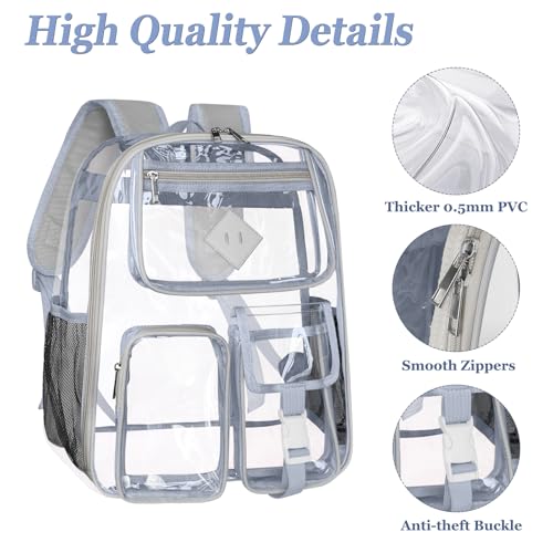Clear Backpack Heavy Duty Large PVC Transparent See Through Backpacks Work Travel Stadium Approved Festival Backpack (Grey)