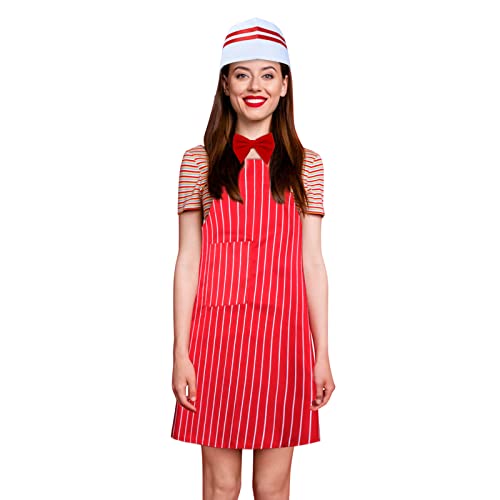 Keymall Waiter Costume Kit-Soda Jerk Costume Kit-Including 3 Pieces Hat Apron Bow Tie For Halloween 1950s Theme Costume