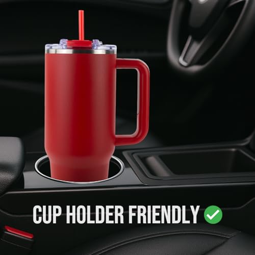 Hogg Big Swig 40 oz Tumbler with Handle and Straw - Red, 40oz Insulated Stainless Steel, Water Tumbler with Straw, Water C...