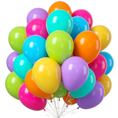 Rainbow Balloons, 50PCS Multicolor Rainbow Balloons Arch in Blue Green Purple Yellow Orange Hot Pink Latex Balloons For Bi...