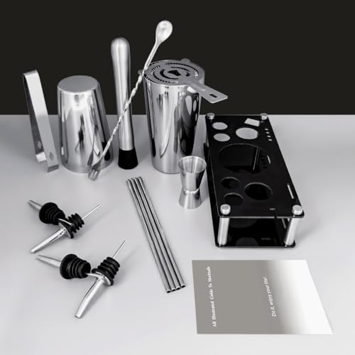Professional Cocktail Shaker Set with Stand Cocktail Recipes, 15-Piece 750/600ml Bartender Kit, Bar Sets Bartending Kit Ba...