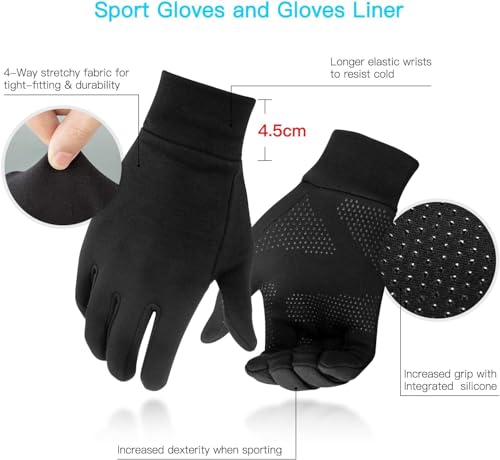 Unigear Lightweight Running Gloves, Touch Screen Anti-Slip Warm Gloves Liners for Cycling Biking Sporting Driving for Men ...