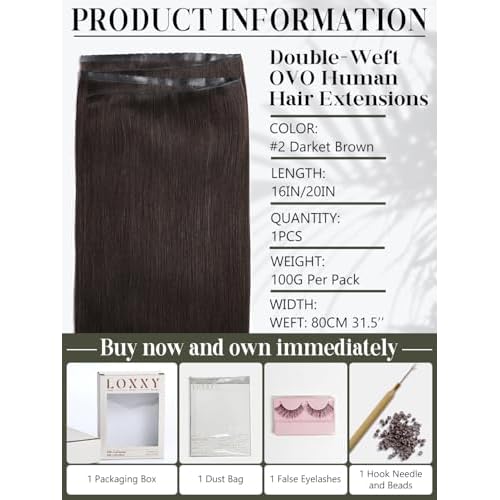 LOXXY Double Weft PU OVO Human Hair Extensions - Genius and PU Invisible Butterfly Weft Hair Extensions Real Human Hair - 16 Inch 100g Darkest Brown, Width 31.5"(80cm)