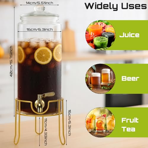 DHSBTLS 1.5 Gallon Glass Drink Dispensers, Round Beverage Dispenser for Party, BBQ and Picnic, Clear Airtight Juice Dispen...