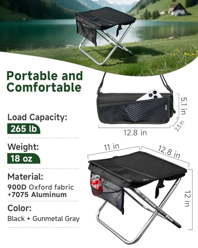 Rocalt Camping Portable Stool, 13 inch Ultralight Collapsible Stool, Ultralight Aluminum Pocket Chair for Adult, 2025 New ...