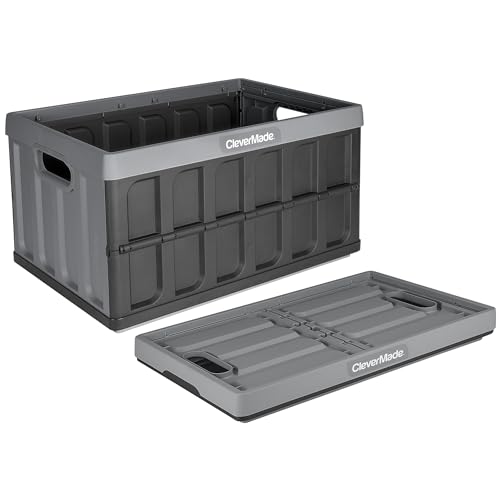 CleverMade Collapsible Storage Bins - Stone 1 Pack 46L - Stackable Containers Heavy Duty Capacity Folding Crates - Space-S...