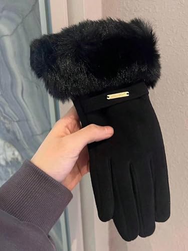 Women's Thick Windproof Touch Screen Gloves With Plush Cuffs For Warmth, Outdoor Cycling Sports Wear, Autumn And Winter style