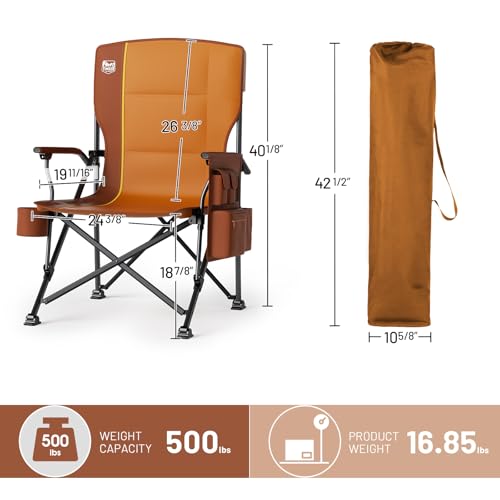 TIMBER RIDGE Oversized Folding Camping Chair High Back Heavy Duty for Adults Support up to 500lbs with Cup Holder, Side Po...