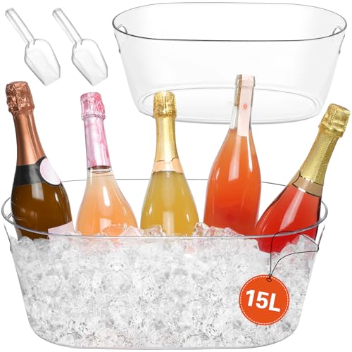 2 PCS Ice Buckets for Parties, 15L Large Ice Bucket, 4 Gallon Champagne Bucket with Scoops, Beverage Tub Mimosa Bar Suppli...