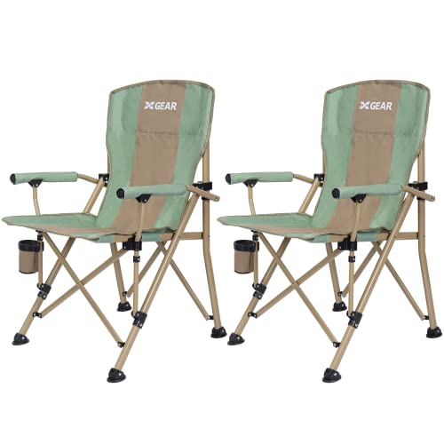 XGEAR Camping Chair Hard Arm High Back Lawn Chair Heavy Duty with Cup Holder, for Camp, Fishing, Hiking, Outdoor, Carry Ba...
