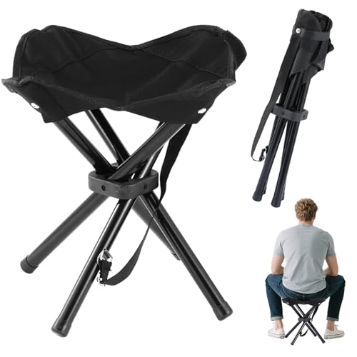 Portable Folding Camping Stool, Travel Fishing Chair Quad Frame Camping Chair Maximum Weight 290 lbs Lightweight Outdoor F...