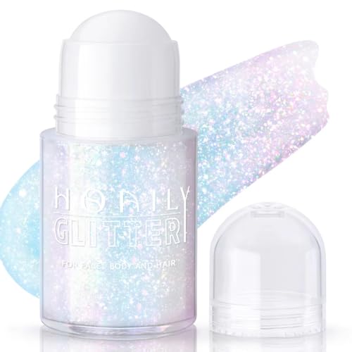 HOSAILY Roll-on Holographic Body Glitter Gel for Face Hair, Chameleon Color Changing Glitter Gel Under Light, Chunky Merma...
