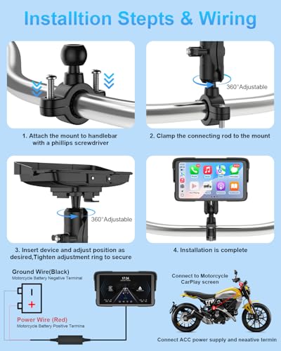 Portable Motorcycle CarPlay HD Touch Screen, Motorcycle GPS Navigation System with Apple Carplay and Android Auto, IP67 Wa...