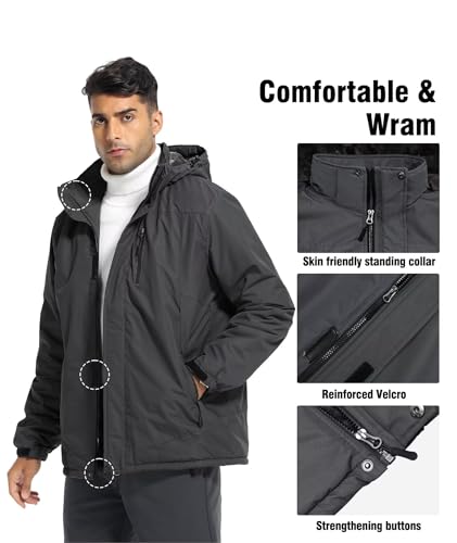 Zoofly Men's Mountain Ski Jacket Waterproof Fleece Liner Snow Coat Warm Winter Windproof Hooded Raincoat