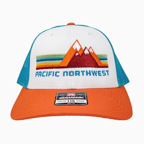Pacific Northwest Trucker Hat - Richardson 115 Embroidered Snapback Cap for Men & Women - Hiking, Camping & Outdoor Adventure