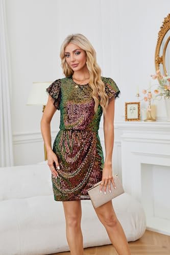 GRACE KARIN Women's Sparkly Sequin Dress Cap Sleeve Party Cocktail Holiday Dress Elegant Glitter Sparkly Dresses for Women