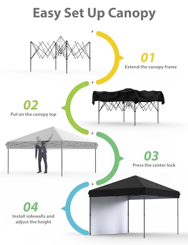Garvee 10x10 Pop Up Canopy Tent Outdoor Canopy One-Person Set Up Heavy Duty Commercial Instant Tent Shelter, 1-Sidewall+Black