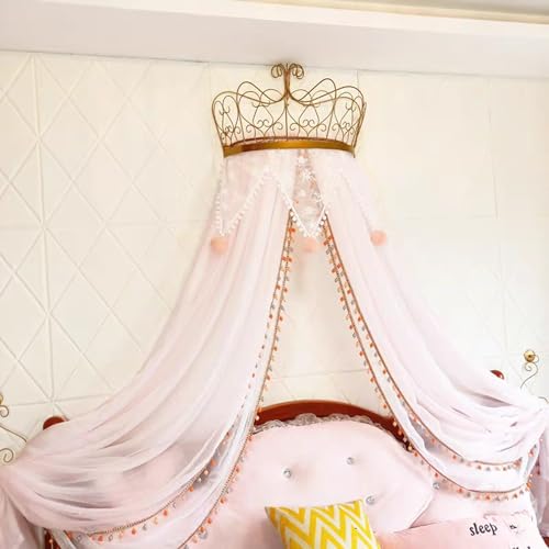 LIANGQIANJIN Bed Canopy for Girls, Princess Bed Canopy with Lights & Elegant Metal Crown, Enhances The Charm of Your Chil...