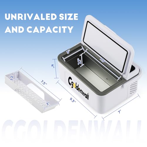 CGOLDENWALL Portable Insulin Cooler Box for Max.12 Pens, 7.5 * 3 * 2.7inches Internal Capacity 32-64℉ Setting with 5V 1360...