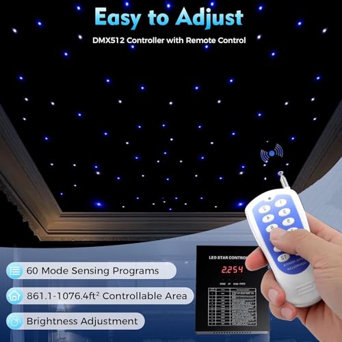 SEDAMORALLY LED Stage Starry Sky Cloth Background,White and Blue Foldable Wedding Stage Star Curtain Backdrops,DMX512 Cont...